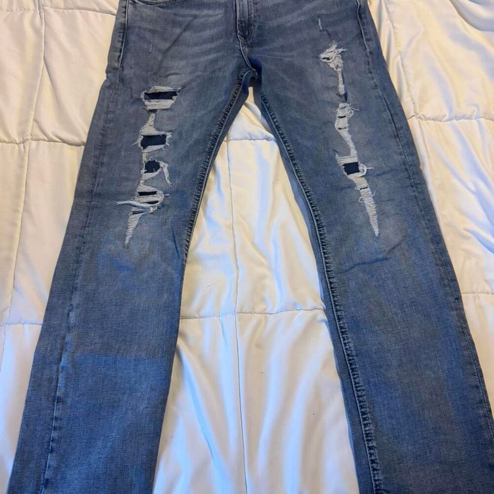 Express Men's Blue Distressed Jeans